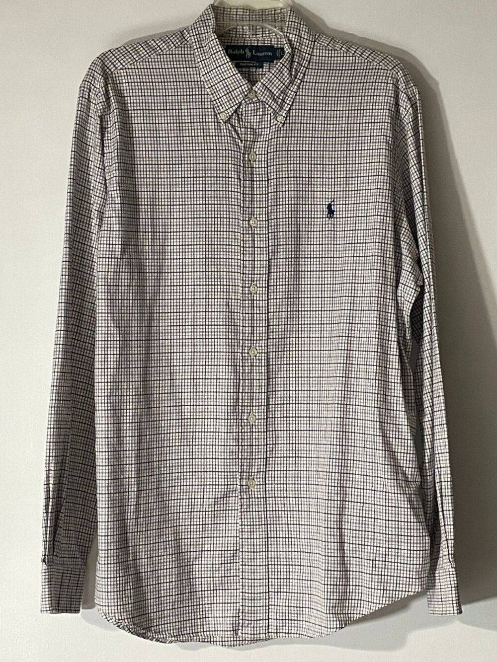 Ralph Lauren Men’s Blue Red Plaid Dress Shirt Large Custom Fit Cotton Great